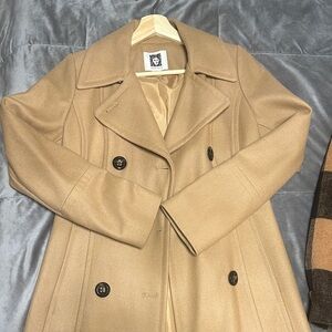 Anne Klein Tan Double-Breasted Wool Coat